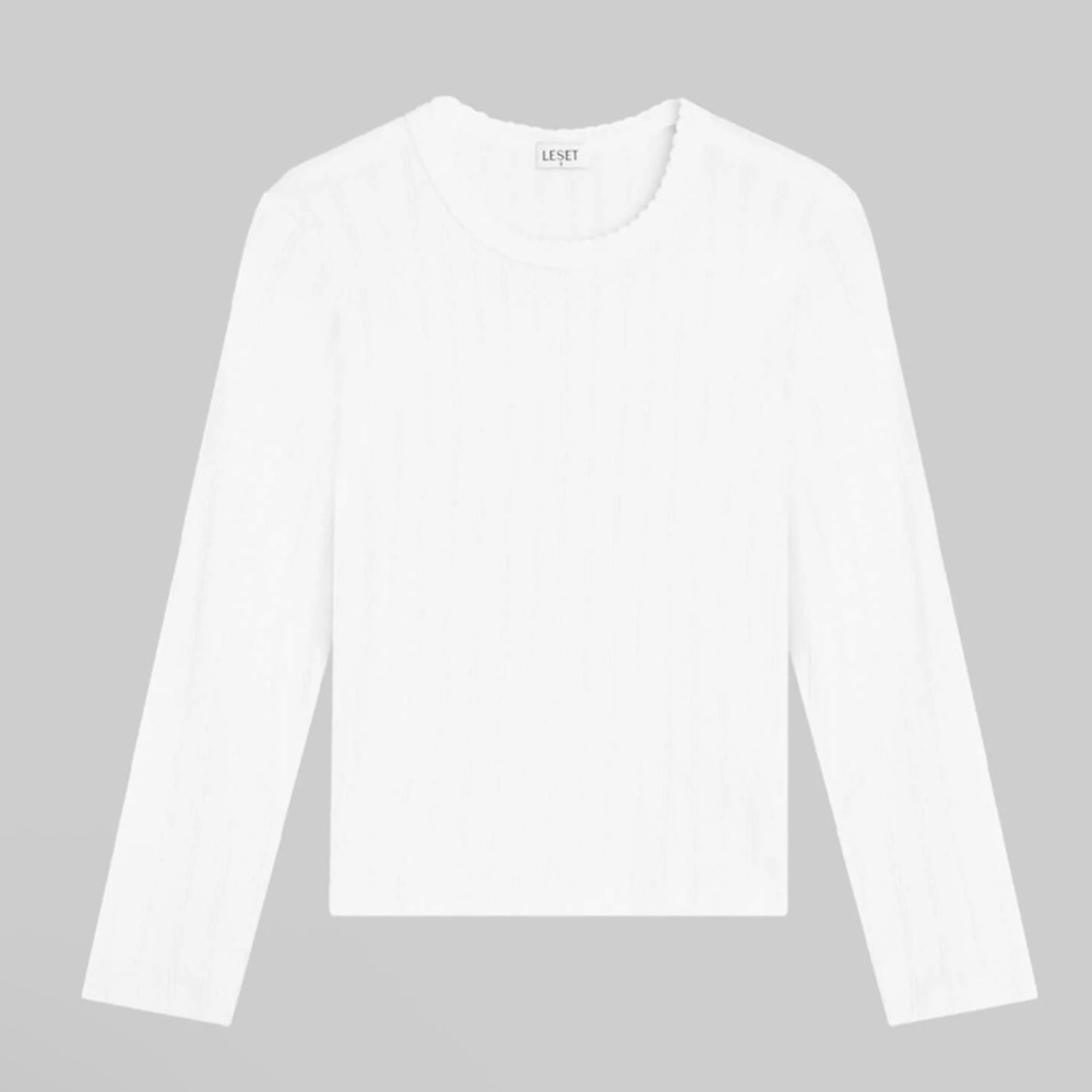 LESET White Long Sleeve Ribbed Tee